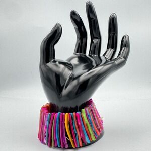 Vintage Multi Color Shell Shard Chunky Stretch Bracelet Rainbow Boho Statement